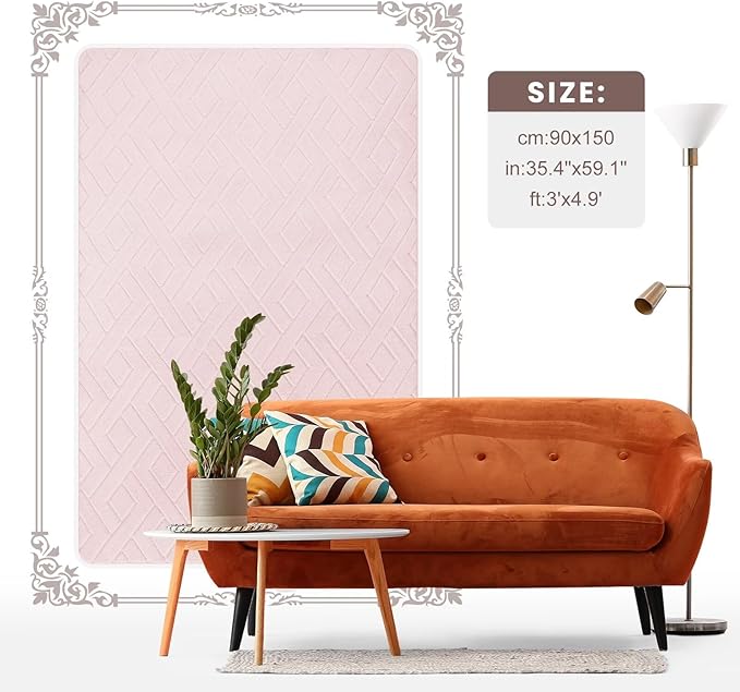 Macgace Ultra Soft Pink Area Rug for Girls Bedroom, 3x5 Modern Geometric Shag Rugs with Nonslip Backing for Living Room, Washable Fuzzy Carpet for Cozy Kids Room Nursery
