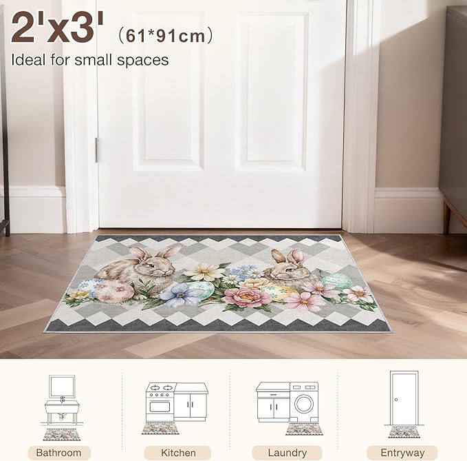 cotiled Area Rug for Living Room, Washable Non-Slip Large Area Rug, Indoor Floor Carpet Low Pile Soft Boho Farmhouse Rug for Bedroom Dining Room Grey 2x3
