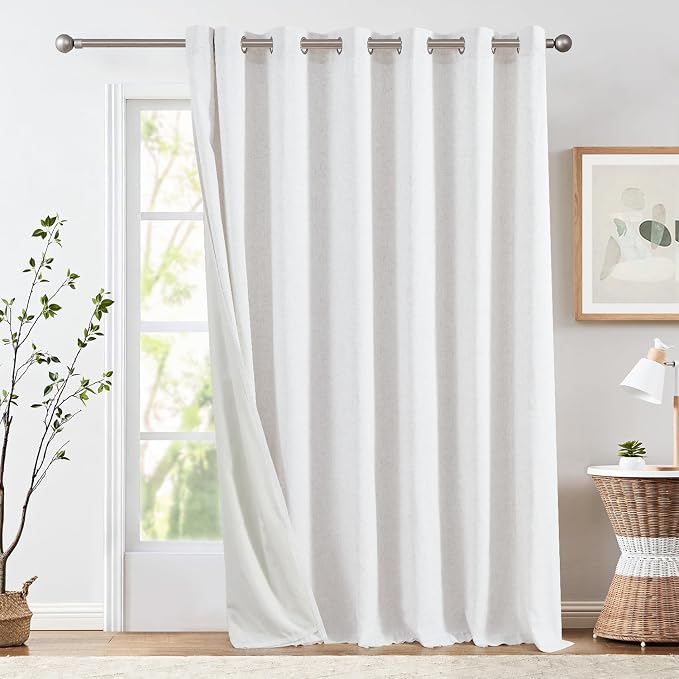 jinchan Floor to Ceiling Curtains Drapery 108 Inches Long Room Darkening for Track System with Grommet, Lined White Curtains 1 Panel Set 100 Inches Width Drapes for Living Room 9 FT Length