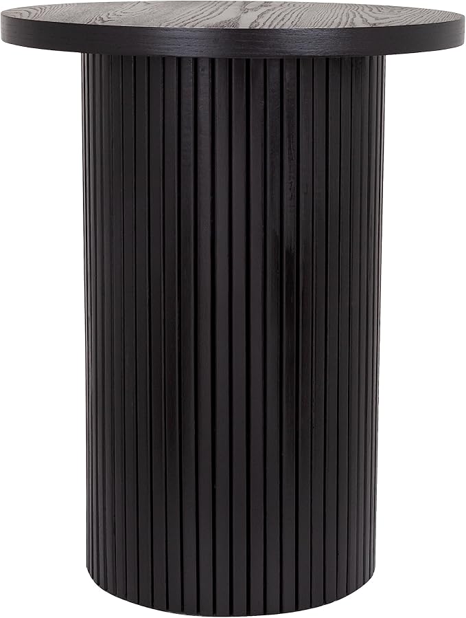Black Side Tables Living Room, Modern Drum End Table, 18 inch Wide Black Accent Table, Fully Assembled, End Table, Bedside Table for the Living Room and Bedroom