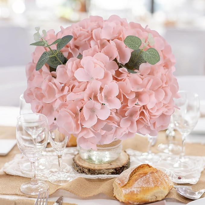 AVIVIHO 65pcs Fake Flowers Blush Hydrangea Artificial Flowers Bulk (Not Squished, No Steaming Need) Silk Flowers with Stems for Wedding Decor,Home,Baby Shower,Table Centerpieces Decoration