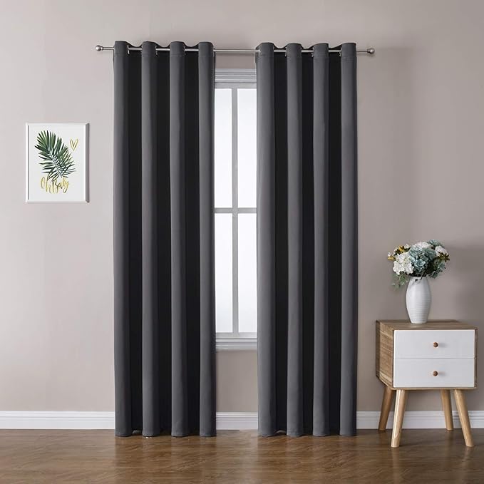 ChrisDowa Blackout Curtains 102 Inches Long 2 Panels Set for Living Room, Grommet Thermal Insulated Room Darkening Curtains for Bedroom (Dark Grey, 52 x 102 Inch)