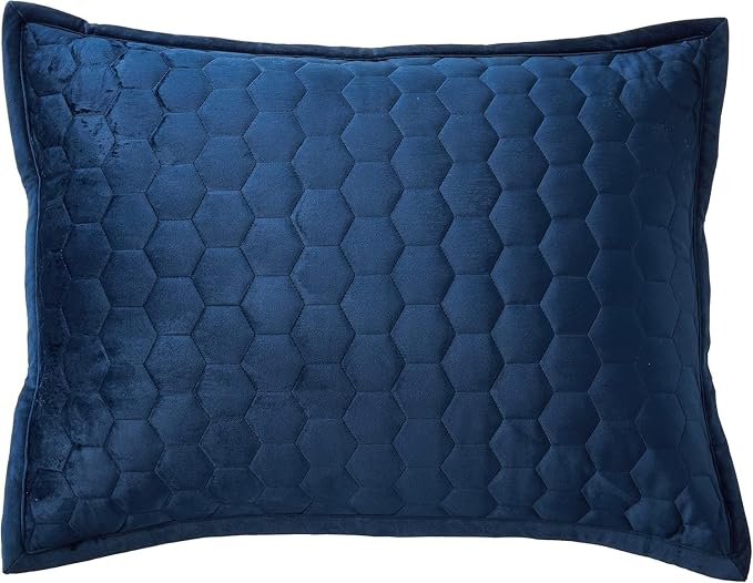 Tribeca Living Velvet King Quilt Set - Three-Piece Honeycomb Stitch Bedding, Super Soft 260GSM Velvet, Oversized Quilt and Two Sham Pillowcases, Navy Blue