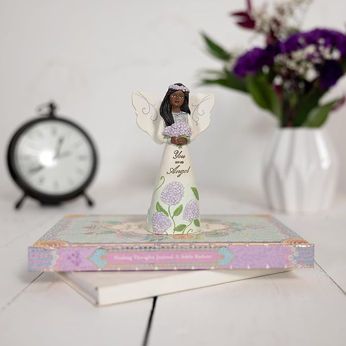 Pavilion Gift Company - You are an Angel - 5" Ebony African American Angel Figurine Floral Spring Home Decor Religious Survivor Hospital Stay Present