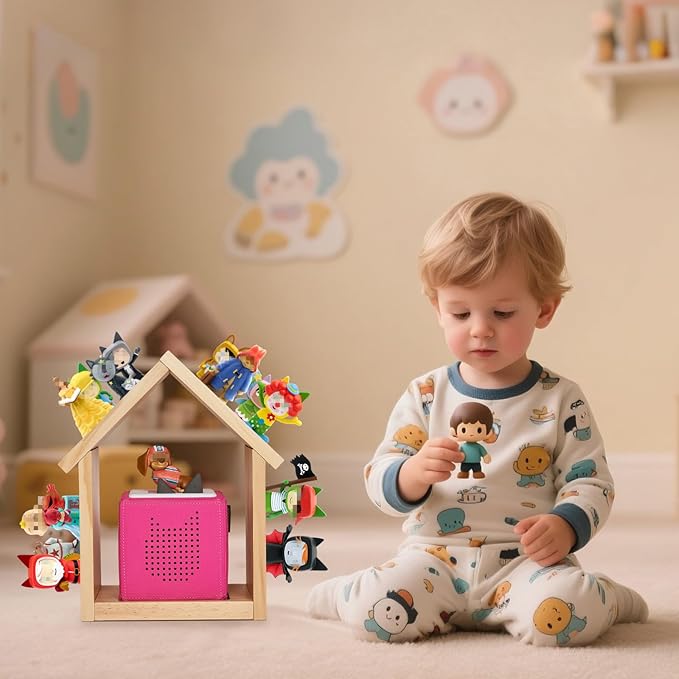 for Tonies Shelf, Compatible with Toniesbox 1 and Toniesbox 2 Tonies Magentic Wall Shelf for Creative Tonies Figures 12-40 Characters Wooden Tonie Storage Shelves for Kids Play Room(House Shape)
