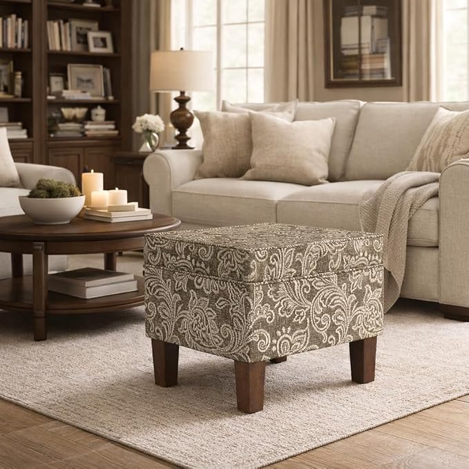 Spatial Order 22" Dinah Collection Storage Ottoman - Brown Jacobean Print