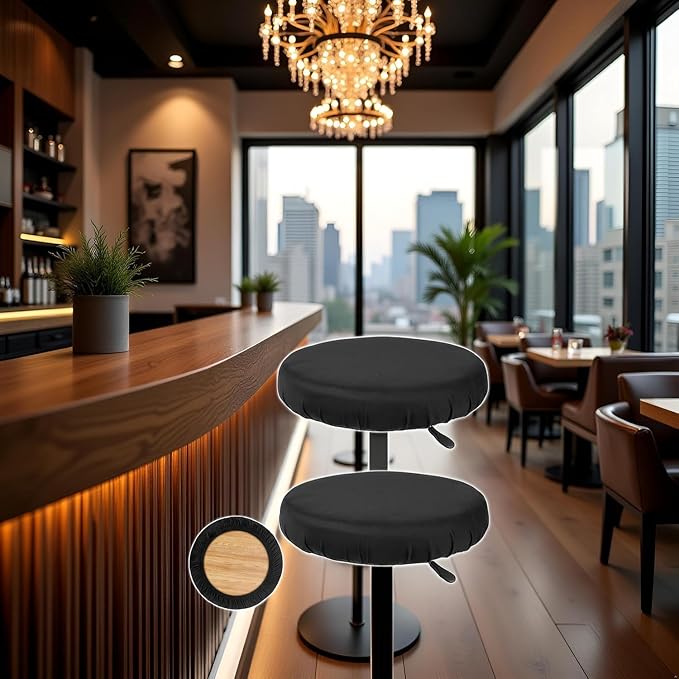 2 Pcs Bar Stool Covers, Soft Round High Elastic Bar Stool Cushion, Machine Washable, Fit for Dia 11-14 in Round Stool, Black