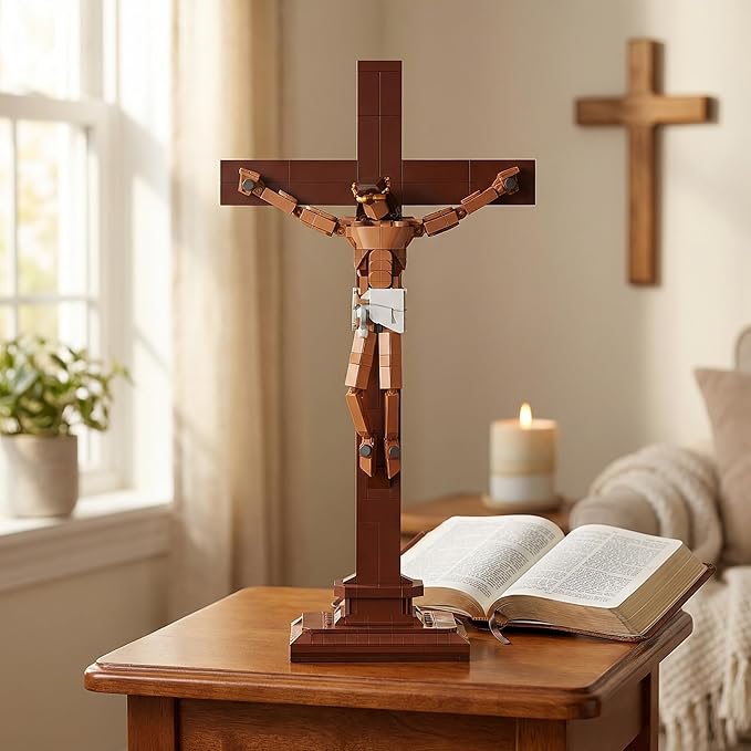 Jesus Crucifix Building Set for Adults, 16.7" Christian Cross Display Model, Faith-Based Home Office Desk Decor, Religious Gift for Confirmation, Mother’s Day & Father’s Day, 588 Pieces