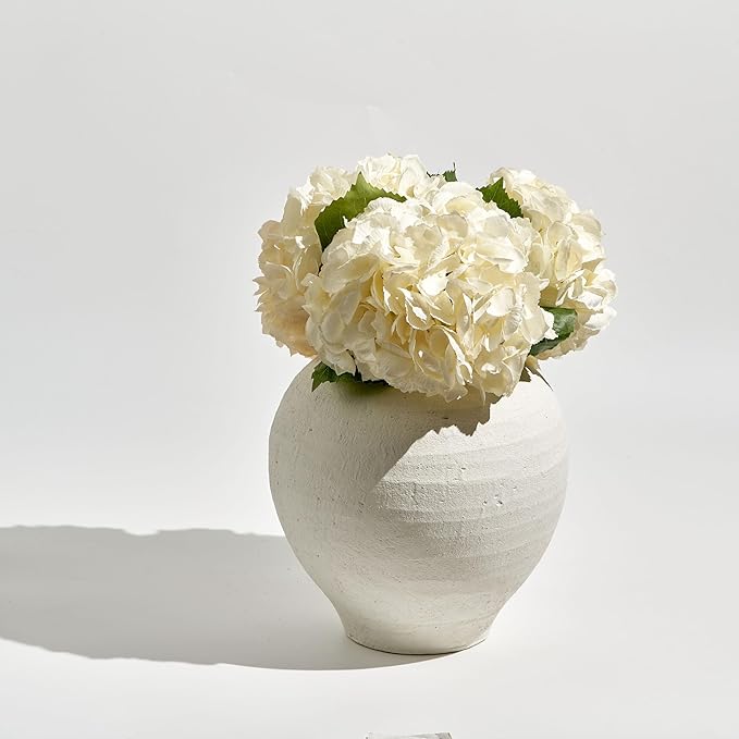 LB2 White Ceramic Large Vase, 11.8" Tall Zen Style, Terra Cotta Pitcher, Distressed Farmhouse Decor, Pottery Decorative Flower for Home Decor (C - White 11.8")