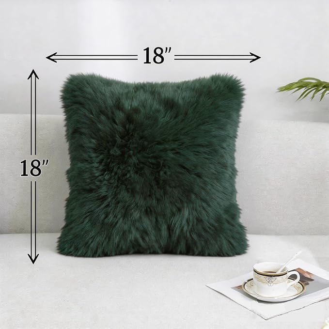 Luxury Soft Fur Sheepskin Fleece Cushion Cover Pillowcase Decorative Throw Pillows Covers, No Pillow Insert, 1pc (Forest Green, 18"×18")