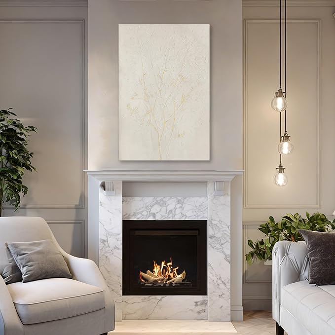 ZUNARE Minimalist Botanical Canvas Wall Art Neutral Beige and Gold Line Plant Painting Modern Abstract Artwork for Living Room Bedroom Office Decor 32x48 inch