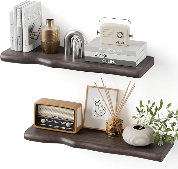 Floating Shelves for Wall Rustic Farmhouse 24 Inch Floating Shelf Bathroom Wooden Shelves for Wall Mounted Live Edge Pine Shelf with Unique Natural Grain for Living Room Bedroom Kitchen (Grey)