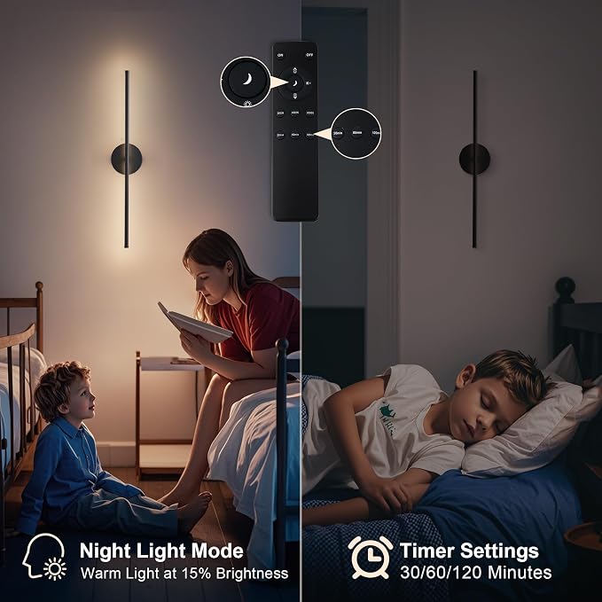 KARTOOSH Removable Battery Operated Wall Sconces with Remote Control 350°Rotate LED Wireless Wall Lights with 3 Color Temperatures & Dimming for Bedroom, Hallway,24.4 Inch (2 Pack)