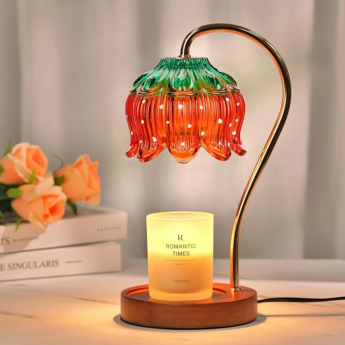 Funistree Flower Candle Warmer Lamp with Timer, Dimmable Candle Lamp Warmer, Christmas Birthday Gifts for Women Mom Her, Housewarming Home Decor, Lotus Wax Warmer for Yankee Candles - Strawberry