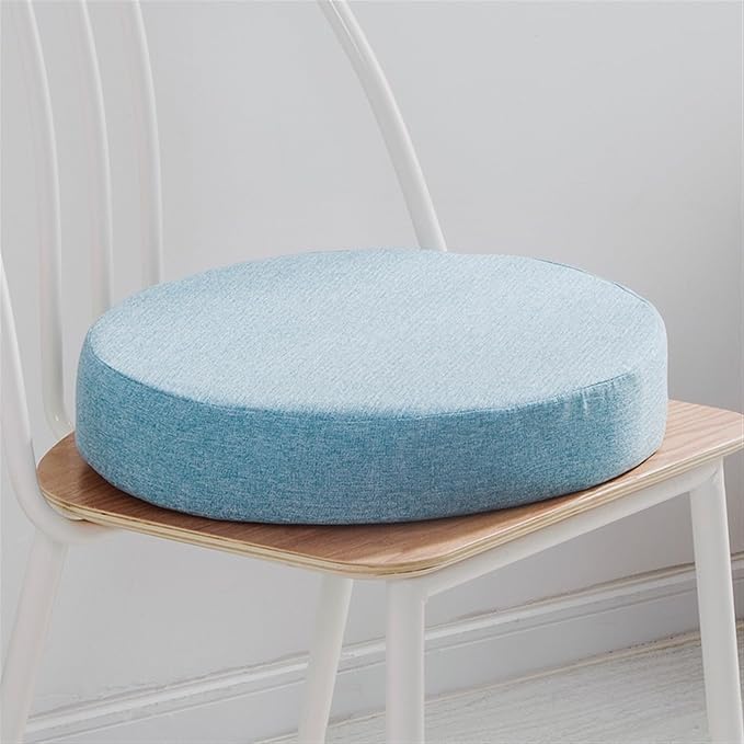 Reyox Thicken Cotton Linen Chair Cushion, Non Slip Seat Cushion for Recliners, Armchairs 3" Thick Round Blue 16" x 16"