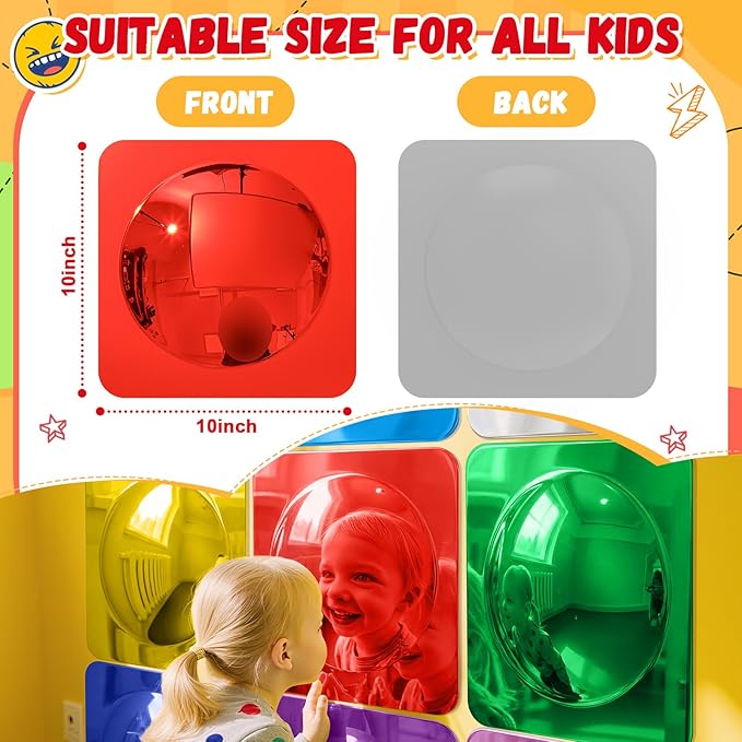 Geiserailie 9 Pcs Sensory Wall Mirror Acrylic Bubble Mirror Toys for Calming Corner Items - Sensory Room Have Visual, Tactile Stimulation (10 x 10 Inch,Multicolor)