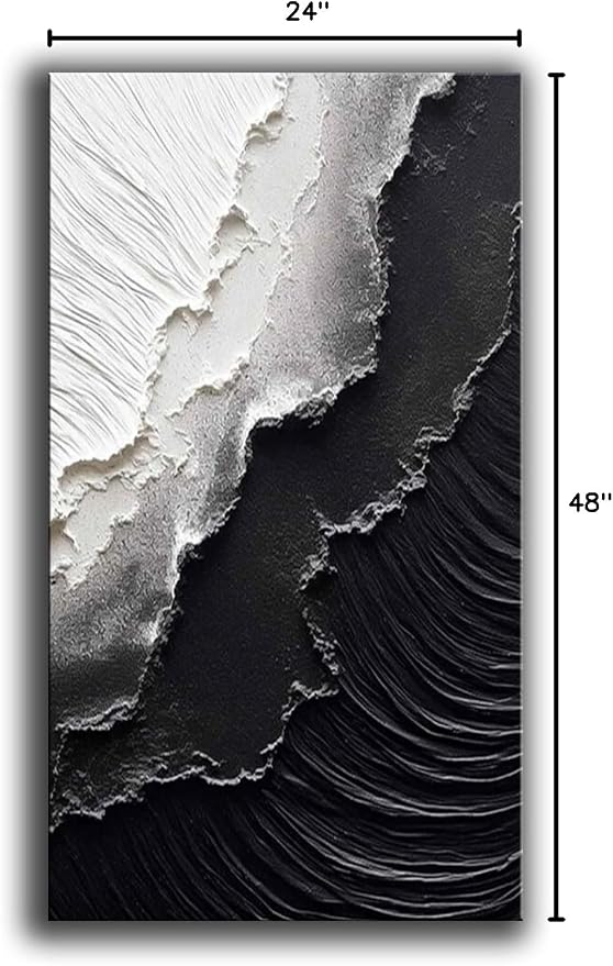 YaSheng Art - Vertical Wall Art Texture Abstract Oil Painting ,Hand Painted sea wave Black and White Wall Art Minimalist modern Art Paintings,, Home Living room Room Dining Room Bedroom Wall Decorative Art Oil Painting 24x48inch