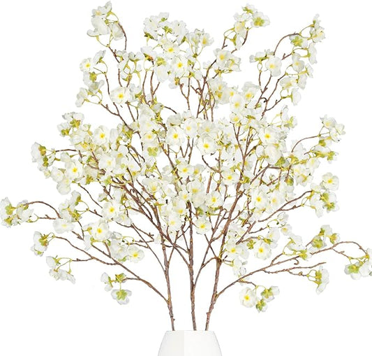 Uieke 3PCS Artificial Cherry Blossom Flowers, 40.5in Silk Cherry Blossom Branches Long Stems Fake White Flowers Arrangements for Wedding Home Japanese Sakura Room Decor