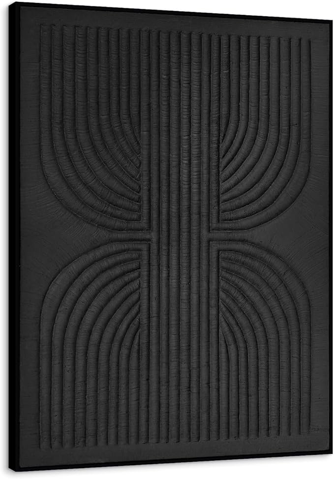 SAFERRYHOME Black Textured Carve Abstract Wall Art, 30"x40" Framed | 3D Textured Carve Framed Wall Decor, Modern Painting Minimalist Geometric Artwork for Home Office, Living Room, Hallway