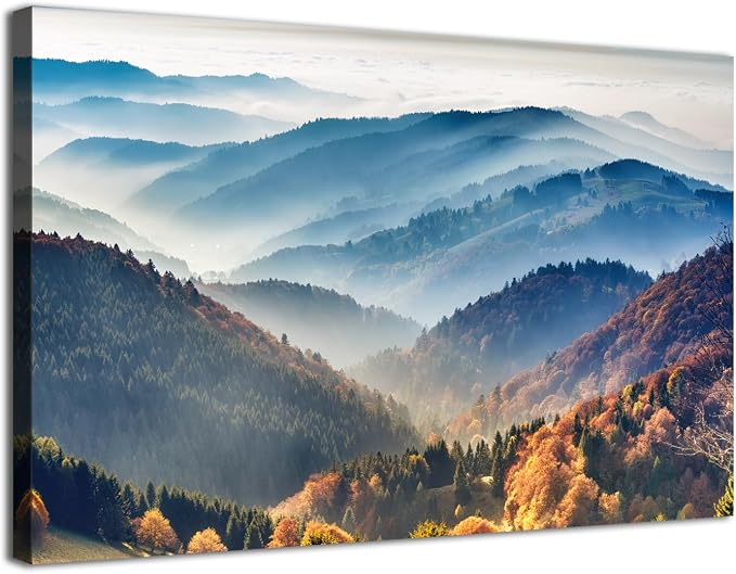 Large Nature Wall Art Great Smoky Mountains Canvas Prints Pictures National Part Foggy Forest Scenery Wall Decor for Living Room Office Misty Landscape Paintings Modern Artwork Home Decorations 32x48"