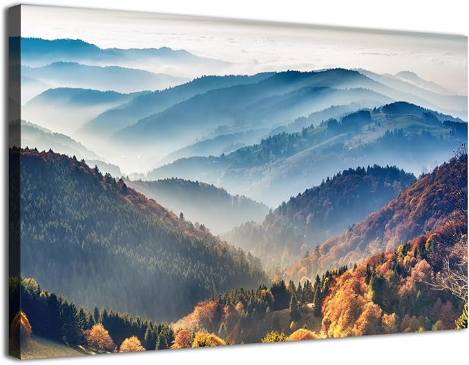 Great Smoky Mountains Canvas Wall Art Nature Landscape Pictures Wall Decor for Living Room Foggy Forest Scenery Prints Poster Tennessee North Carolina Scenic Painting Artwork Home Decorations 16x24”
