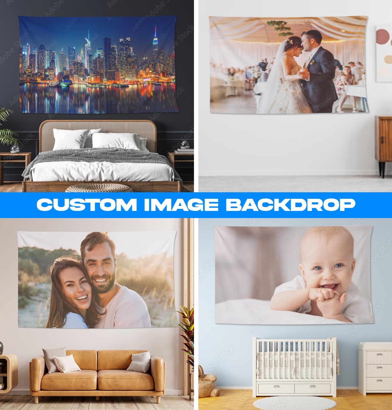 Personalized Custom Tapestry - Ships Next Business Day, Made in USA - Upload Your Own Image for a Unique Wall Hanging Backdrop, Perfect for Home & Living Room Decor, Bedroom Wall Art (60x90)