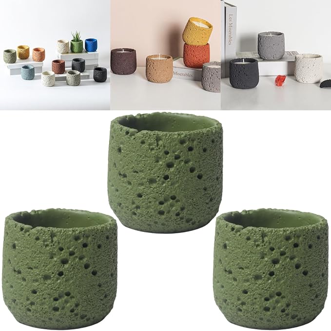 Cement Candle Container in Olive Green, Stylish and Durable, Empty Cup for Wax Pouring and Aromatherapy, Perfect for Home Décor and Gifts, 3pc