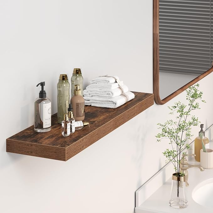 Heimlove 32 Inch Floating Shelves for Wall,Rustic Brown 9.3" Deep Floating Shelf Set of 2,Wall Mounted Shelves for Bathroom Bedroom Living Room Kitchen Office,Shelf for Books Storage Room,Home Decor
