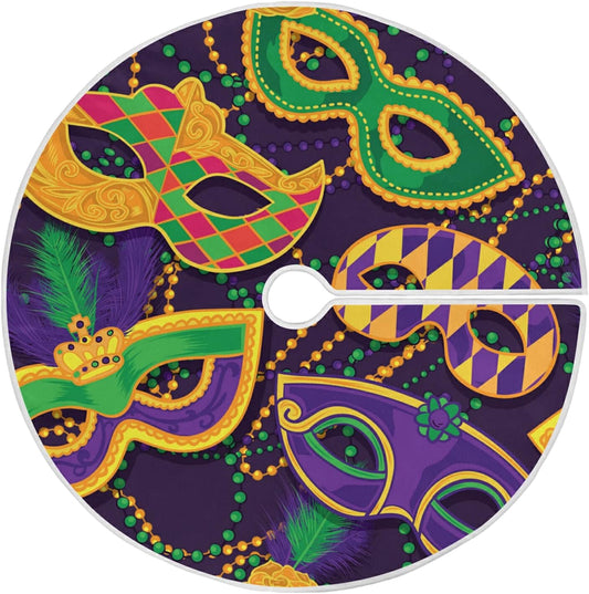Mardi Gras Colorful Mask Tree Skirt, Seasonal Tree Mat Holiday Party Supplies Ornaments Indoor Outdoor Decorations for Tabletop Trees 35.4 Inches