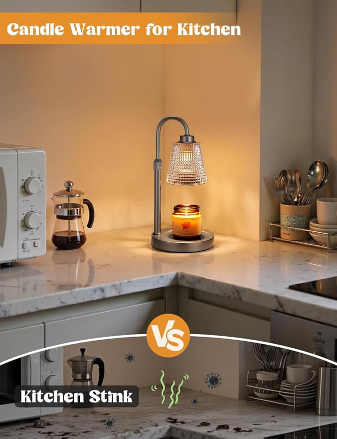 Innqoo Gray Candle Warmer Lamp with Timer, Dimmable Candle Warmer for Jar Candles, Height Adjustable Wax Melts Warmer, Birthday Gifts for Women Mom, House Warming Gifts New Home Decor