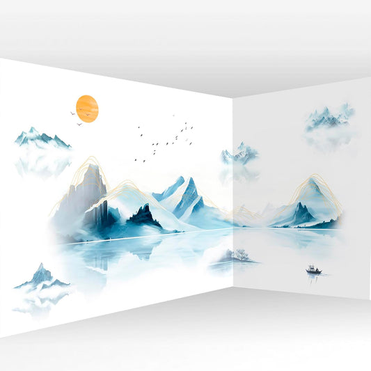 artgeist Wall Mural Mountains 216x98 in - XXL Non-Woven Corner Wallpaper Fleece Angle Wall Decor Photo Print Picture Mountains Lake Birds Landscape c-C-10113-a-a