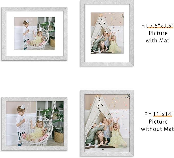 Picrit 11x14 Picture Frame Set of 12, Display 8x10 with Mat or 11x14 without Mat, Photo Frames for Wall Mounting or Table Top Display, Silver