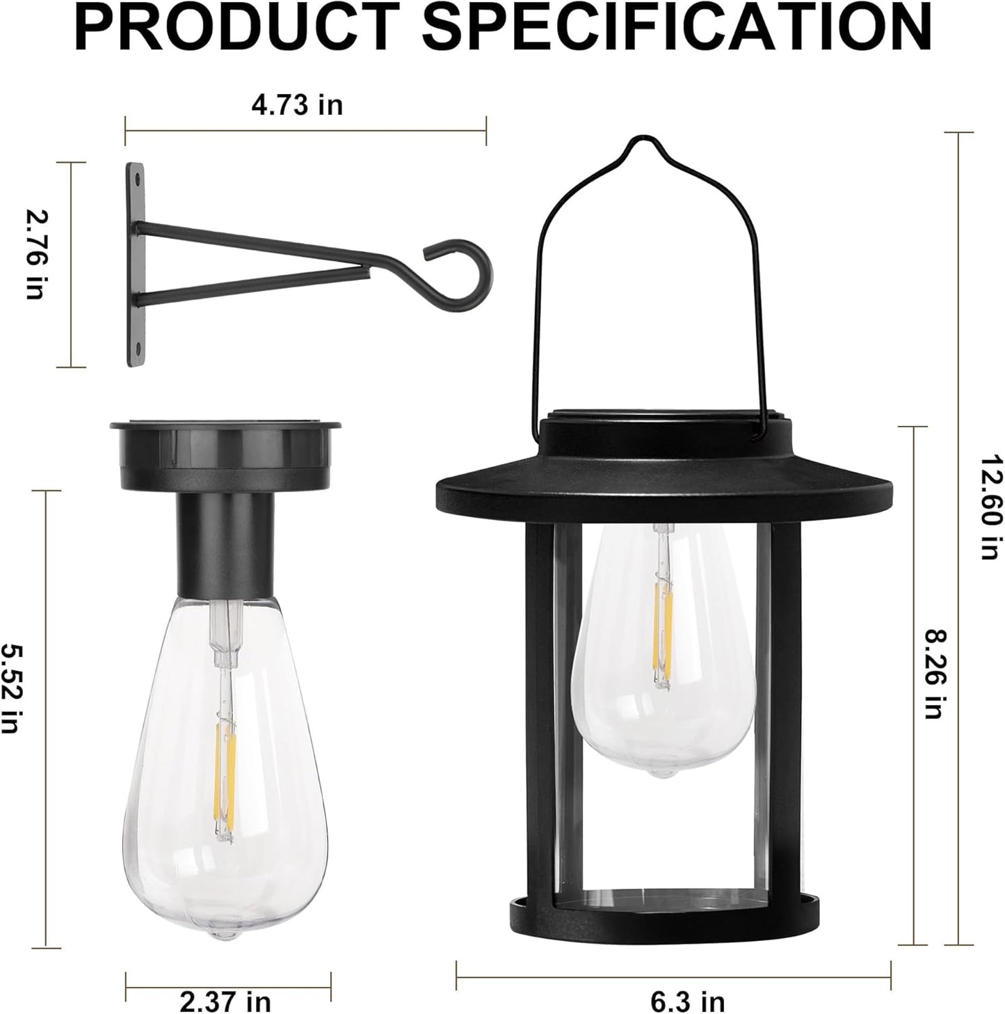 Solar Lantern Outdoor,Hanging Solar Lights Waterproof,Outdoor Wall Light Fixtures wiht Bulb,Outside Porch Lights Wall Mount for Front Garage Chicken Coop Farmhouse,2 Pack