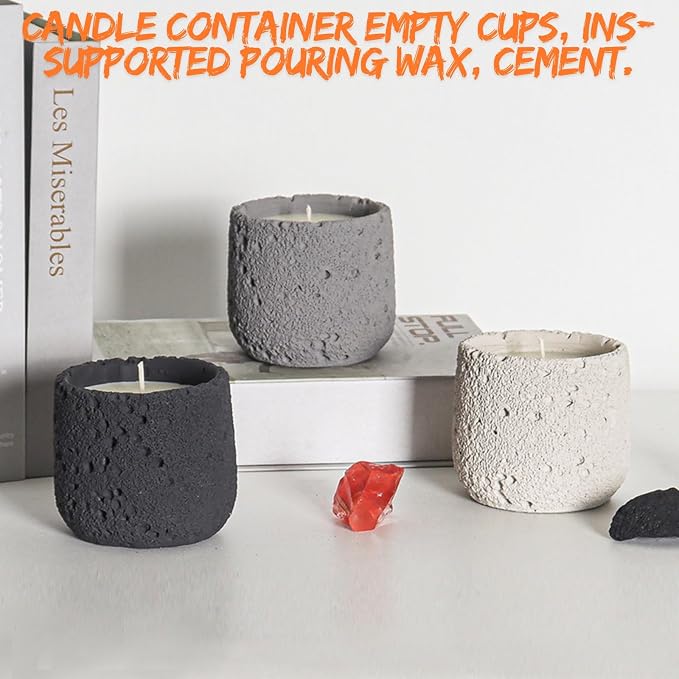 Cement Candle Container in White, Stylish and Durable, Empty Cup for Wax Pouring and Aromatherapy, Perfect for Home Décor and Gifts, 3pc