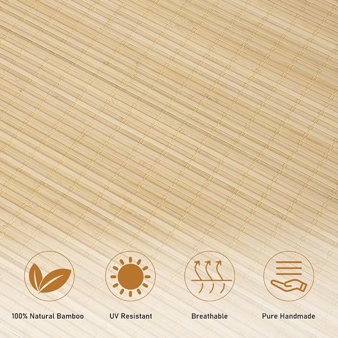 SEEYE Cordless Bamboo Roman Shades, Blackout Natural Bamboo Blinds for Indoor Windows, Roll Up Blind Privacy Shade for Home, Office, Door, UV Resistant & Easy to Install, 28" W x 64" H, Natural