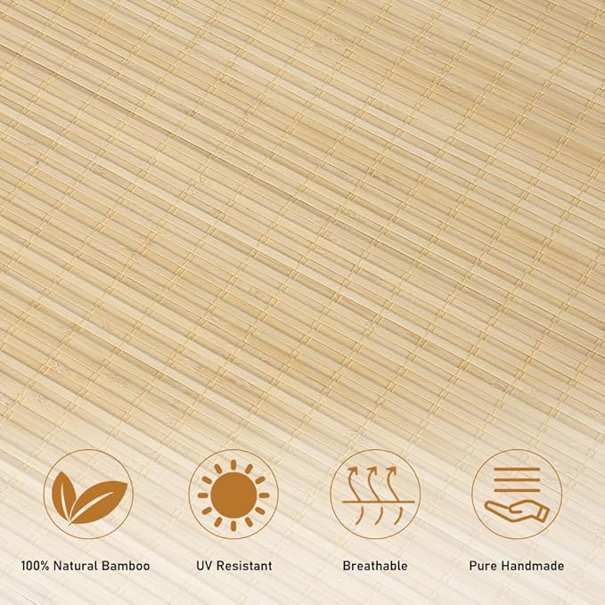 SEEYE Cordless Bamboo Roman Shades, Blackout Natural Bamboo Blinds for Indoor Windows, Roll Up Blind Privacy Shade for Home, Office, Door, UV Resistant & Easy to Install, 42" W x 64" H, Natural