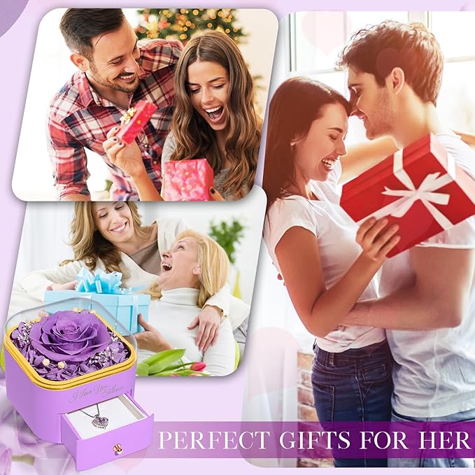 Beferr Birthday Gifts for Women Preserved Real Rose with Necklace Eternal Roses Forever Flowers for Delivery Anniversary Mothers Gifts for Mom Her Grandma Wife Sister from Daughter Son