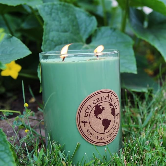 ECO CANDLE CO. Recycled Candle, Grass Stain, 26 oz. Double Wick - Scents of Fresh Cut Grass - 100% Soy Wax, No Lead, Kraft Paper Label & Lid, Hand Poured, Phthalate Free, Midwest Grown Soybeans