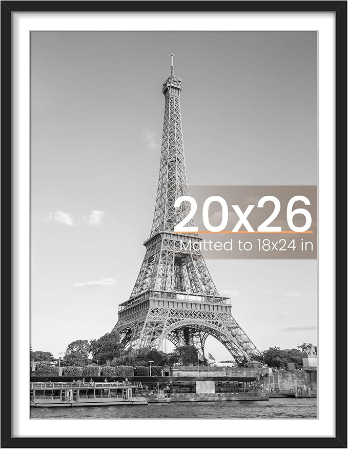 upsimples 20x26 Picture Frame, Display Pictures 18x24 with Mat or 20 x 26 Without, Wall Hanging Poster Frames, Black, 1 Pack