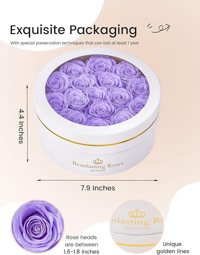 16 Preserved Roses Forever Flowers Real Roses in a Box Mother's Day Birthday Flowers for Her Mom Women Wife Valentine's Day, Light Purple Roses