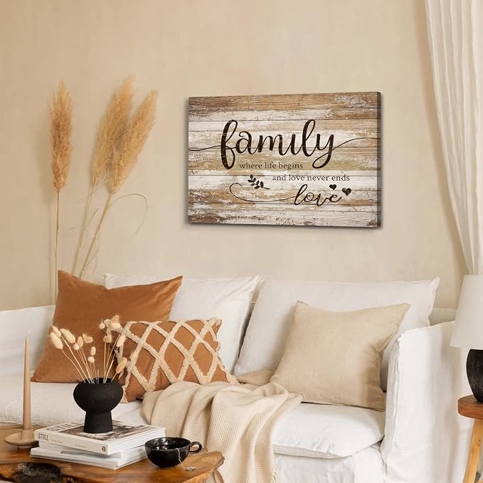 Vintage Family Wall Decor for Living Room Farmhouse Family Canvas Wall Art Bedroom Decor Rustic Sweet Quotes Sign Prints Retro Kitchen Signs Wooden Pictures Christian Artwork Home Decoration 16x24”