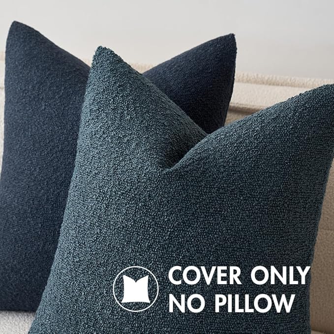 MIULEE 20x20 Inch Decorative Pillow Covers for Couch Bed Set of 2 Textured Boucle Neutral Throw Pillow Covers Navy Blue Accent Solid Pillowcases Sofa Living Room Home Decor