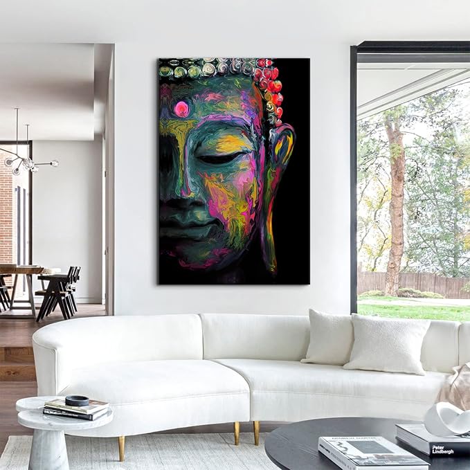 Abstract Buddha Wall Art Living Room Zen Decor Extra Large Buddha Pictures Bedroom Canvas Prints, 32x48 Buddhism Painting Meditation Room Spiritual Poster Modern Artwork Office Stair Home Decorations