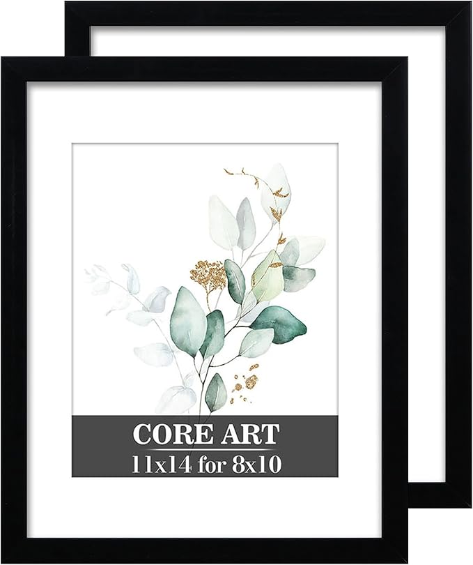 CORE ART 8x10 Black Picture Frame, Display Pictures 5x7 with Mat or 8 x 10 without Mat, Multi Photo Frames Collage for Wall or Tabletop Display, 2 Pack