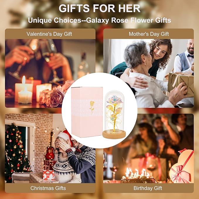 Beferr Mothers Day Rose Gifts for Mom Galaxy Glass Rose Preserved Forever Roses for Delivery Light Up Flowers in Glass Dome Anniversary Birthday Gifts for Women Grandma Wife Her Daughter Girlfriend