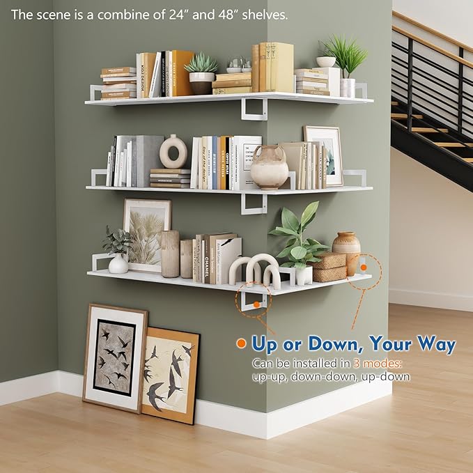 Harwaya 24 Inch Floating Wall Bookshelf for Kids Bedroom, White Large Wall Shelves for Bathroom Over Toilet, Deep Long Floating Book Shelves for Teen Girls Boys Office Classroom Living Room (Set of 3)