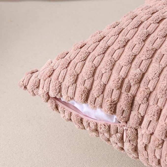 Fancy Homi 2 Packs Blush Pink Decorative Throw Pillow Covers 16x16 Inch for Couch Bed Sofa, Modern Farmhouse Boho Home Decor, Soft Cute Plush Corduroy Cushion Case 40x40 cm
