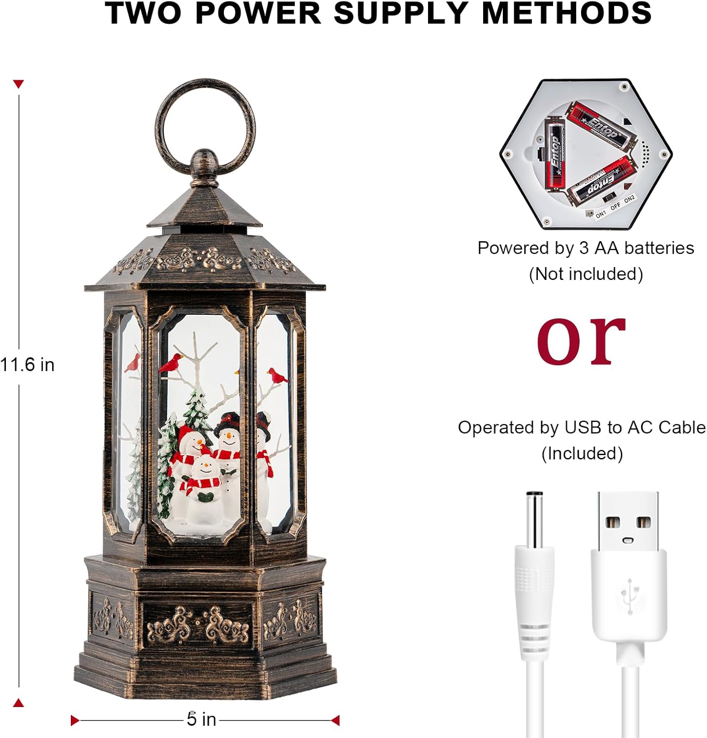Christmas Snow Globe Swirling Glittering Snowman Choir & Cardinal with Music & Timer, USB Lined/Battery Operated Lighted Water Lantern for Christmas Festival Decoration Gifts