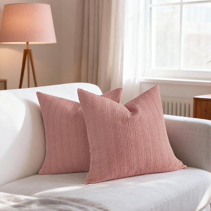 24x24 Pillow Covers Set of 2 Euro Sham Pillow Covers Cotton Euro Pillow Shams, Boho Throw Pillow Covers Large Decorative Square Pillowcase for Couch Bed, Coral Pink