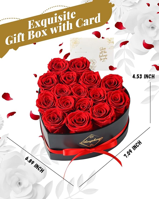 Changshunqi 16 Flowers Forever Preserved Roses in Heart Box, Preserved Flowers for Delivery Birthday Gifts Women Anniversary Forever Flowers for Mothers Gift Real Rose Forever Gifts for Women Mom Wife